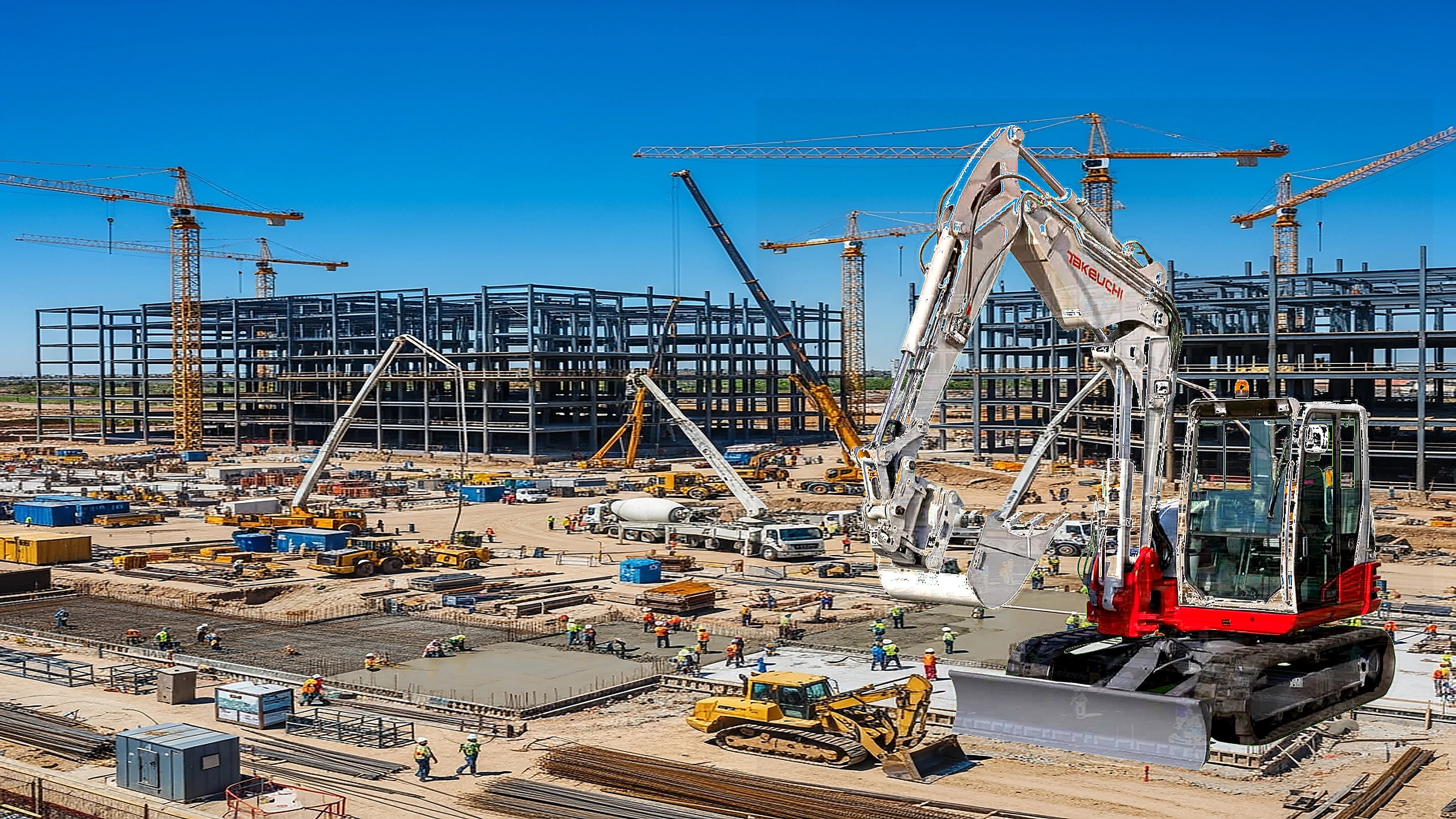 Takeuchi TB290 excavator on an active residential construction site — MachineryBarn buys heavy equipment, semi trucks, and trailers across California